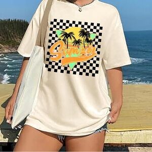 Revel Large Summer 2022 Cream Short Sleeve Oversized T-Shirt